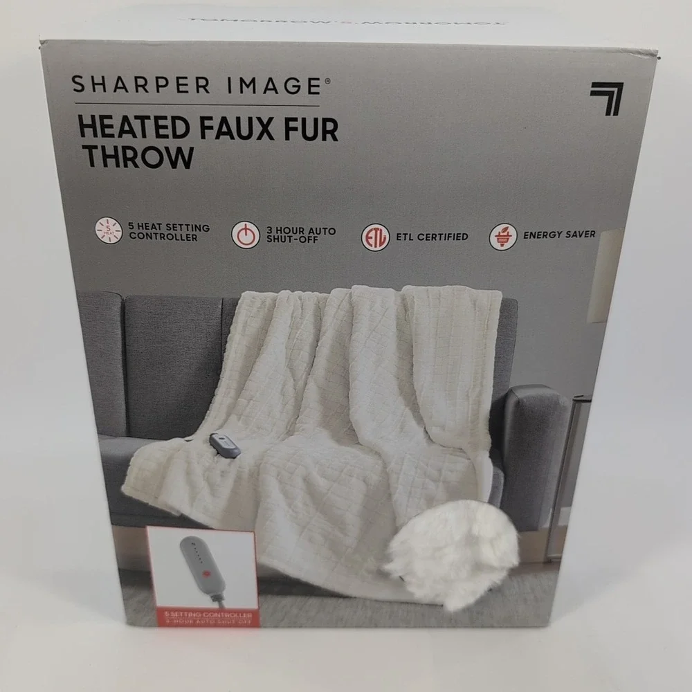 Sharper‎ Image Heated Faux Fur Throw 50in x60in - Cream - New in Box